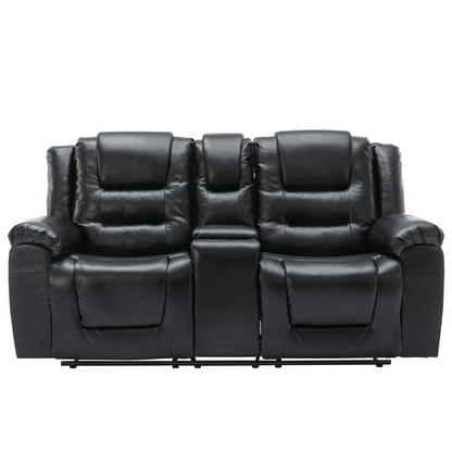 2 Seater Home Theater Recliner Manual Recliner Chair with a Storage Box and Two Cup Holders for Living Room,Bedroom, Black