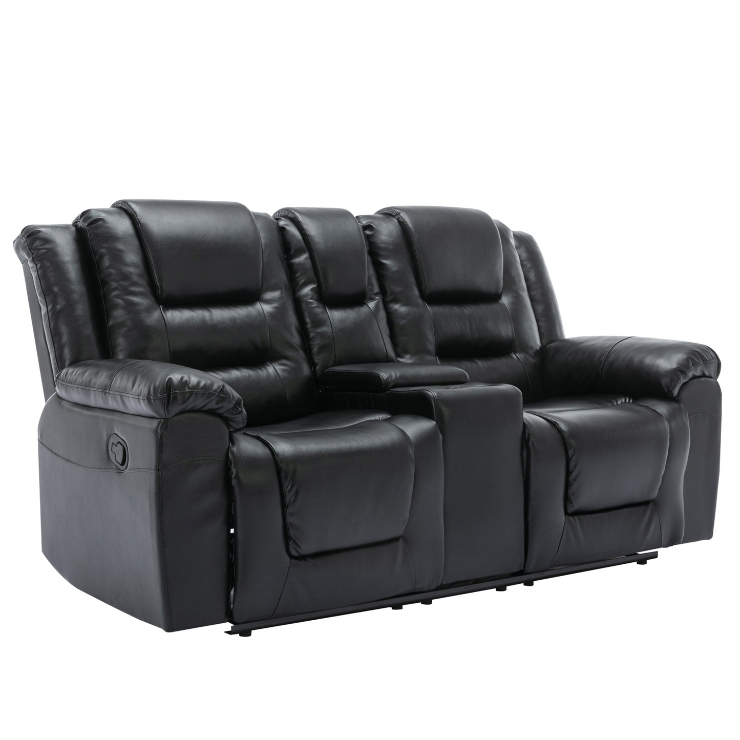 2 Seater Home Theater Recliner Manual Recliner Chair with a Storage Box and Two Cup Holders for Living Room,Bedroom, Black