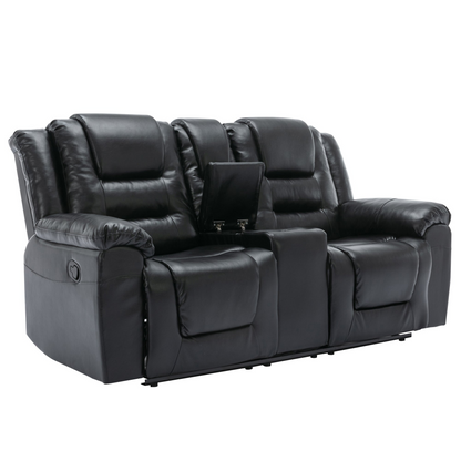 2 Seater Home Theater Recliner Manual Recliner Chair with a Storage Box and Two Cup Holders for Living Room,Bedroom, Black