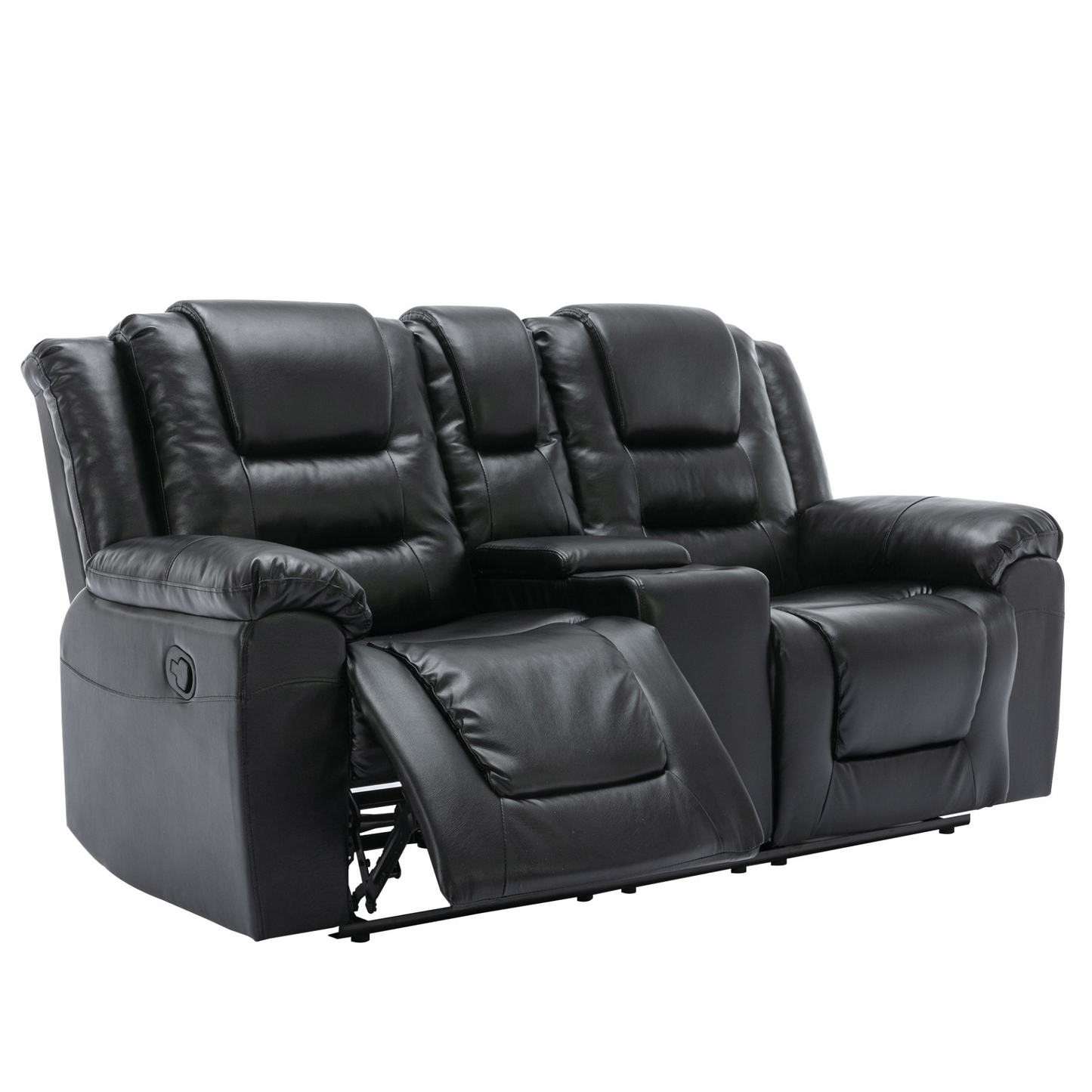 2 Seater Home Theater Recliner Manual Recliner Chair with a Storage Box and Two Cup Holders for Living Room,Bedroom, Black