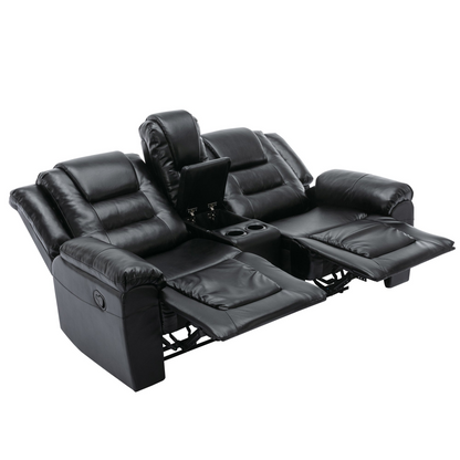 2 Seater Home Theater Recliner Manual Recliner Chair with a Storage Box and Two Cup Holders for Living Room,Bedroom, Black