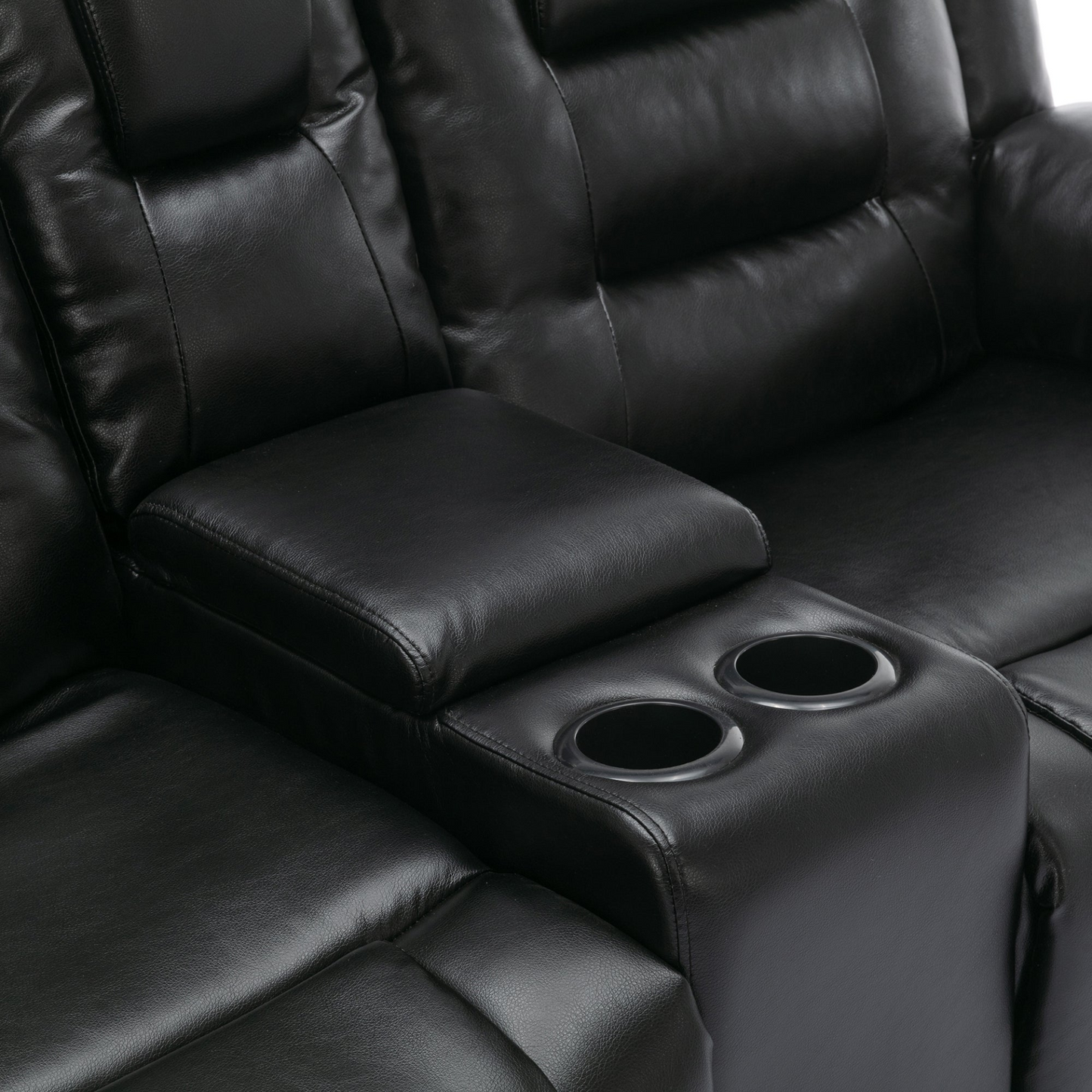 2 Seater Home Theater Recliner Manual Recliner Chair with a Storage Box and Two Cup Holders for Living Room,Bedroom, Black