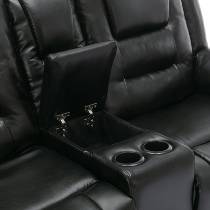 2 Seater Home Theater Recliner Manual Recliner Chair with a Storage Box and Two Cup Holders for Living Room,Bedroom, Black