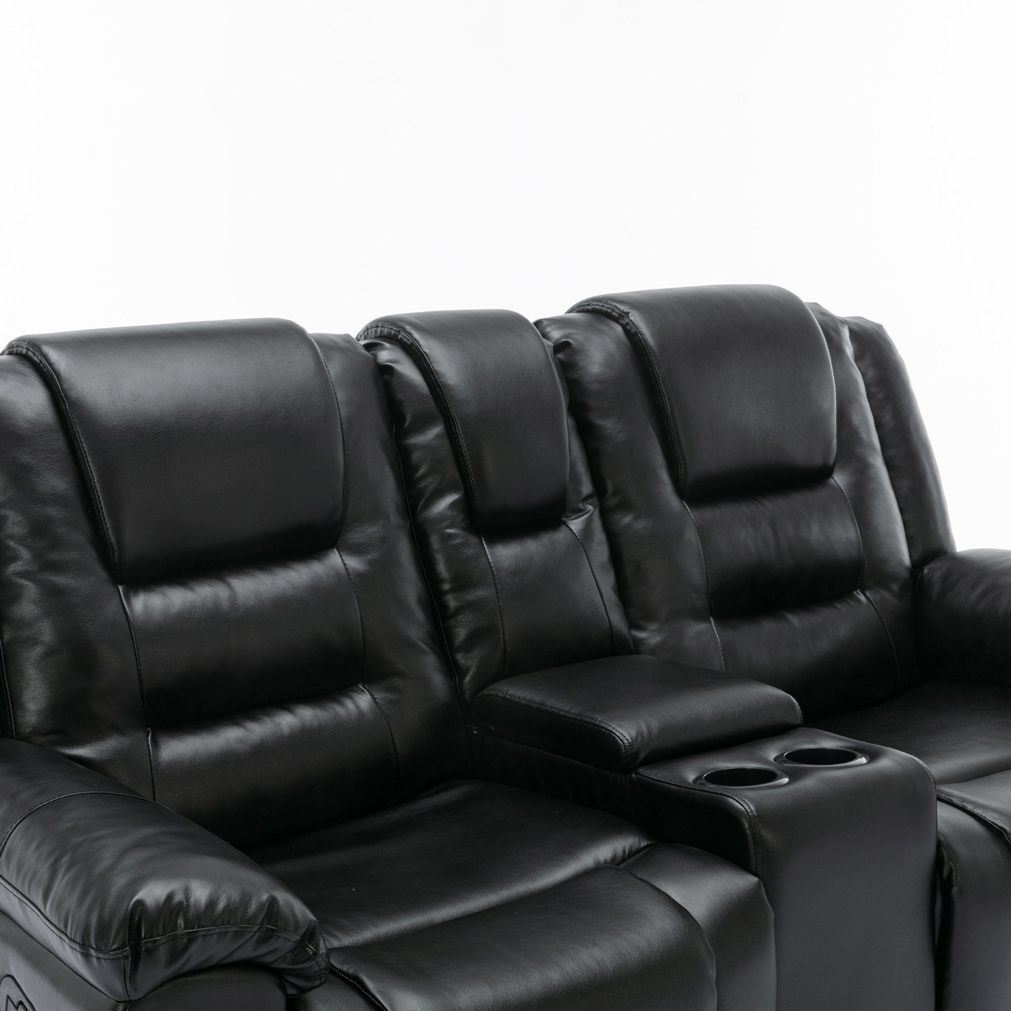 2 Seater Home Theater Recliner Manual Recliner Chair with a Storage Box and Two Cup Holders for Living Room,Bedroom, Black