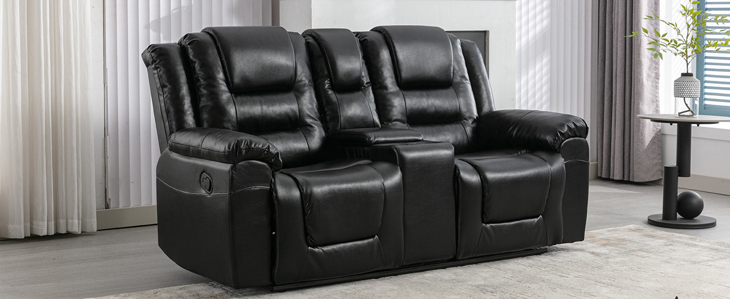 2 Seater Home Theater Recliner Manual Recliner Chair with a Storage Box and Two Cup Holders for Living Room,Bedroom, Black