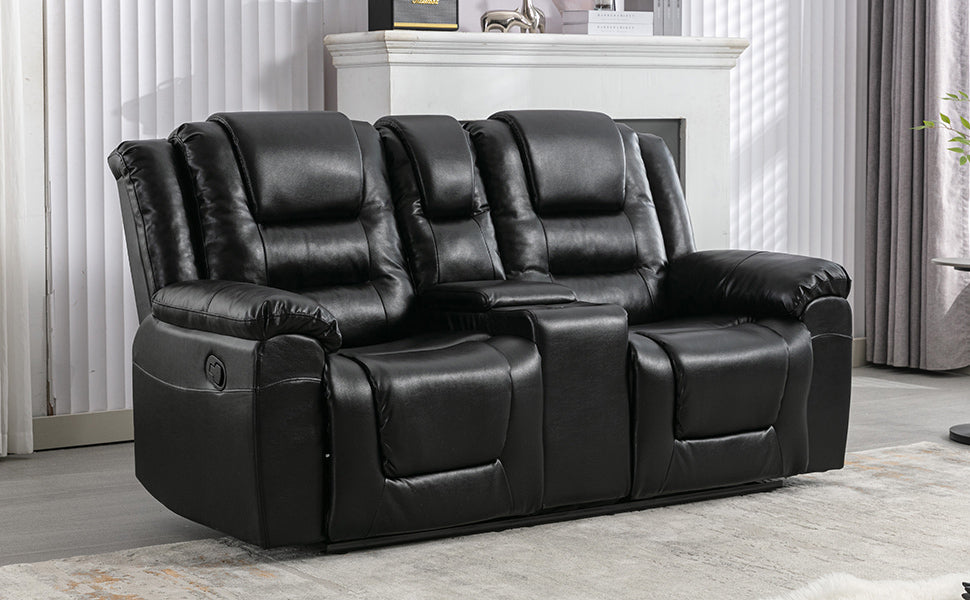 2 Seater Home Theater Recliner Manual Recliner Chair with a Storage Box and Two Cup Holders for Living Room,Bedroom, Black