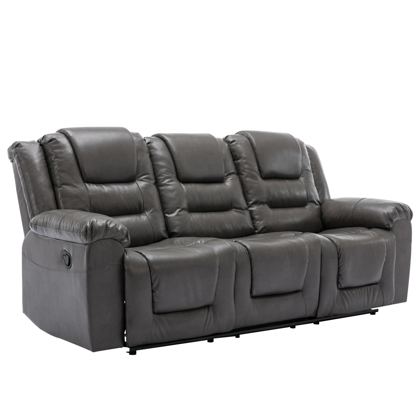 3 Seater Home Theater Recliner Manual Recliner Chair with Two Built-in Cup Holders for Living Room,Bedroom, Grey