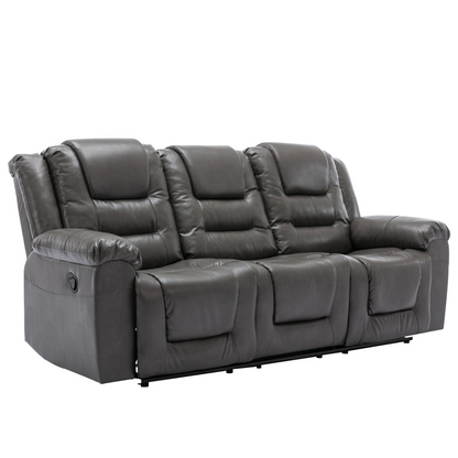 3 Seater Home Theater Recliner Manual Recliner Chair with Two Built-in Cup Holders for Living Room,Bedroom, Grey