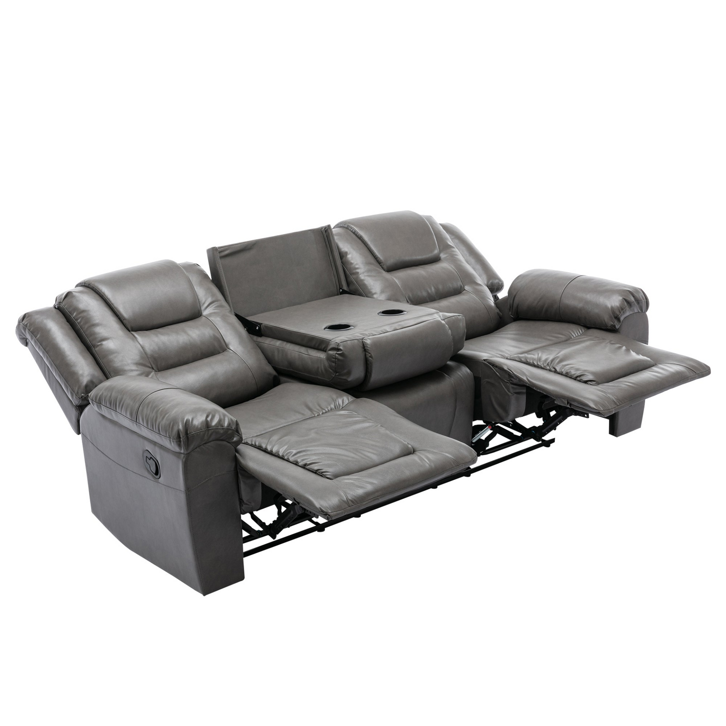 3 Seater Home Theater Recliner Manual Recliner Chair with Two Built-in Cup Holders for Living Room,Bedroom, Grey