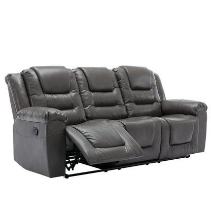 3 Seater Home Theater Recliner Manual Recliner Chair with Two Built-in Cup Holders for Living Room,Bedroom, Grey