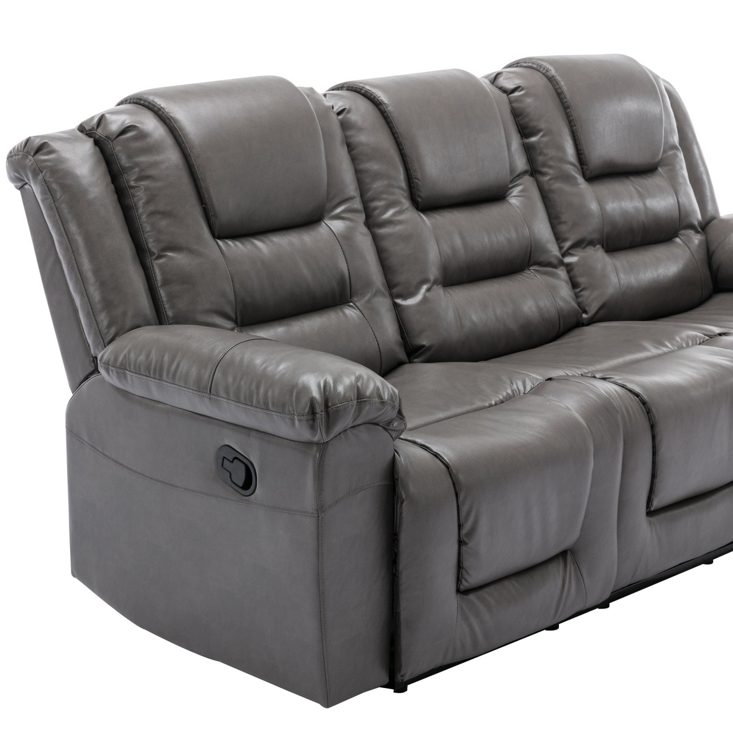 3 Seater Home Theater Recliner Manual Recliner Chair with Two Built-in Cup Holders for Living Room,Bedroom, Grey