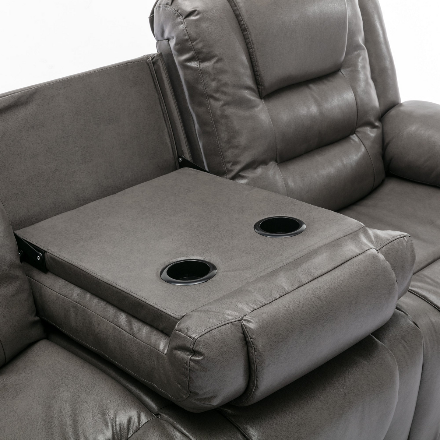 3 Seater Home Theater Recliner Manual Recliner Chair with Two Built-in Cup Holders for Living Room,Bedroom, Grey