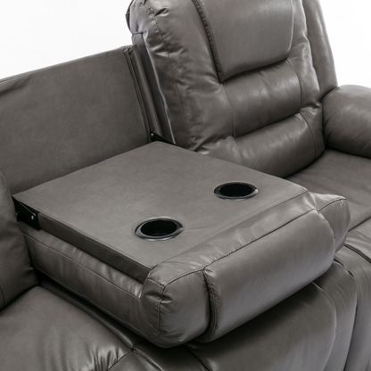 3 Seater Home Theater Recliner Manual Recliner Chair with Two Built-in Cup Holders for Living Room,Bedroom, Grey