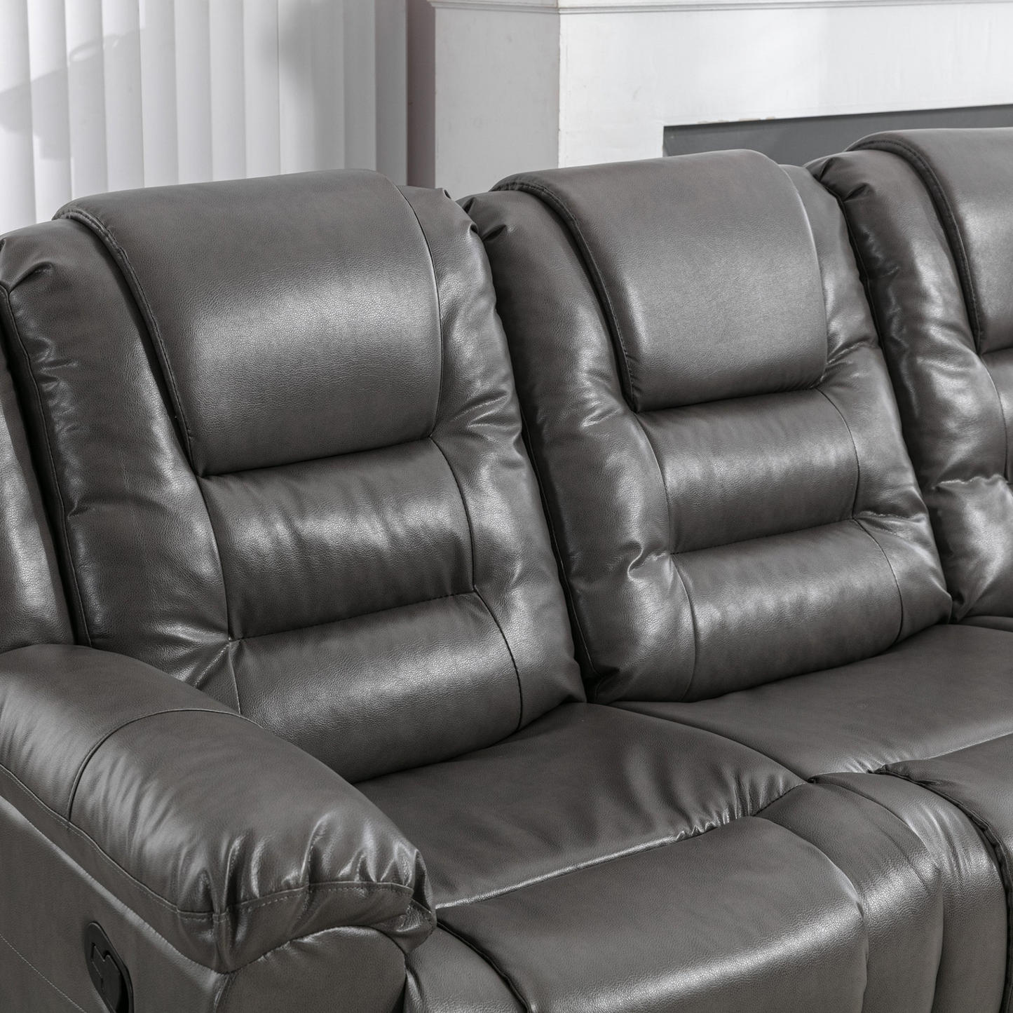 3 Seater Home Theater Recliner Manual Recliner Chair with Two Built-in Cup Holders for Living Room,Bedroom, Grey