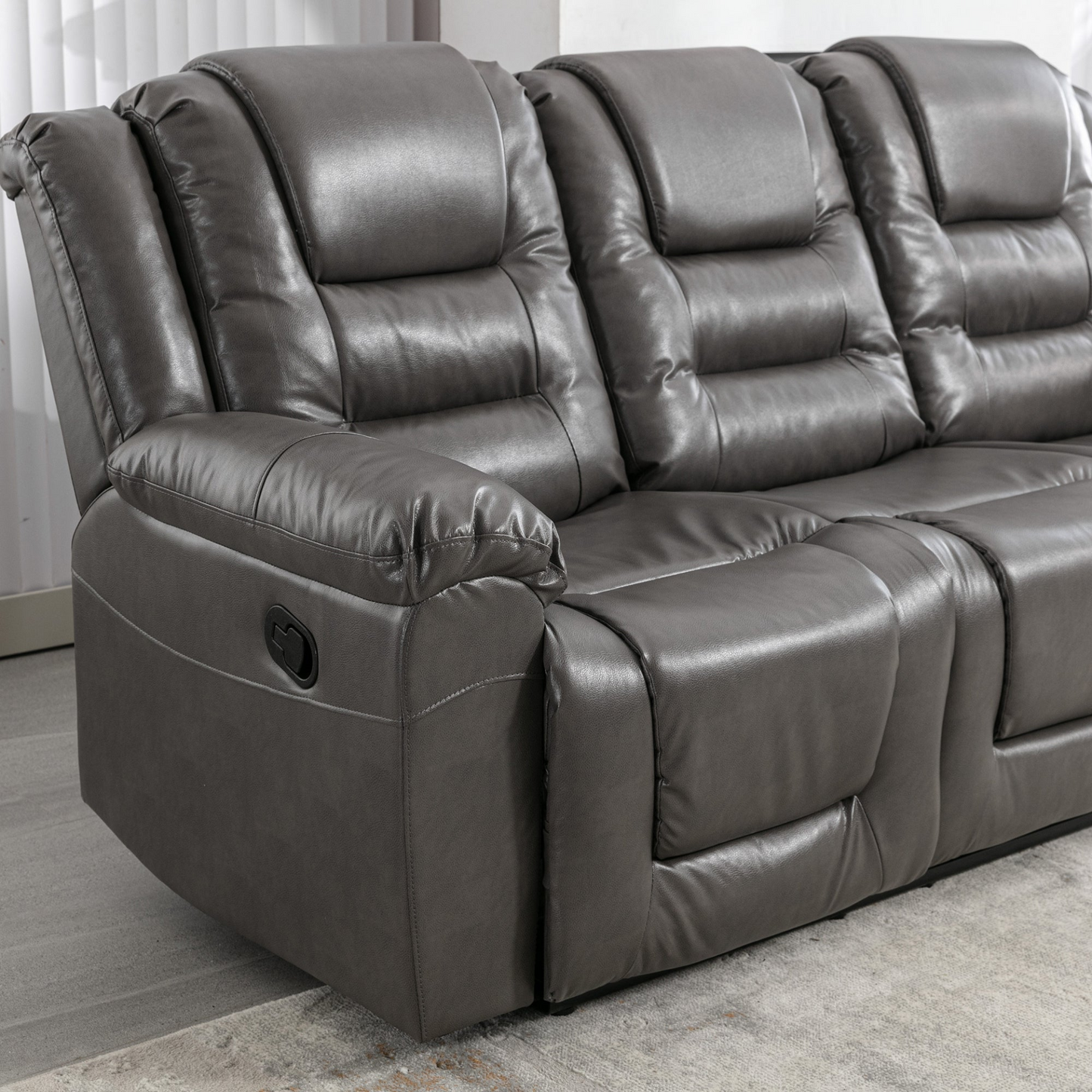 3 Seater Home Theater Recliner Manual Recliner Chair with Two Built-in Cup Holders for Living Room,Bedroom, Grey