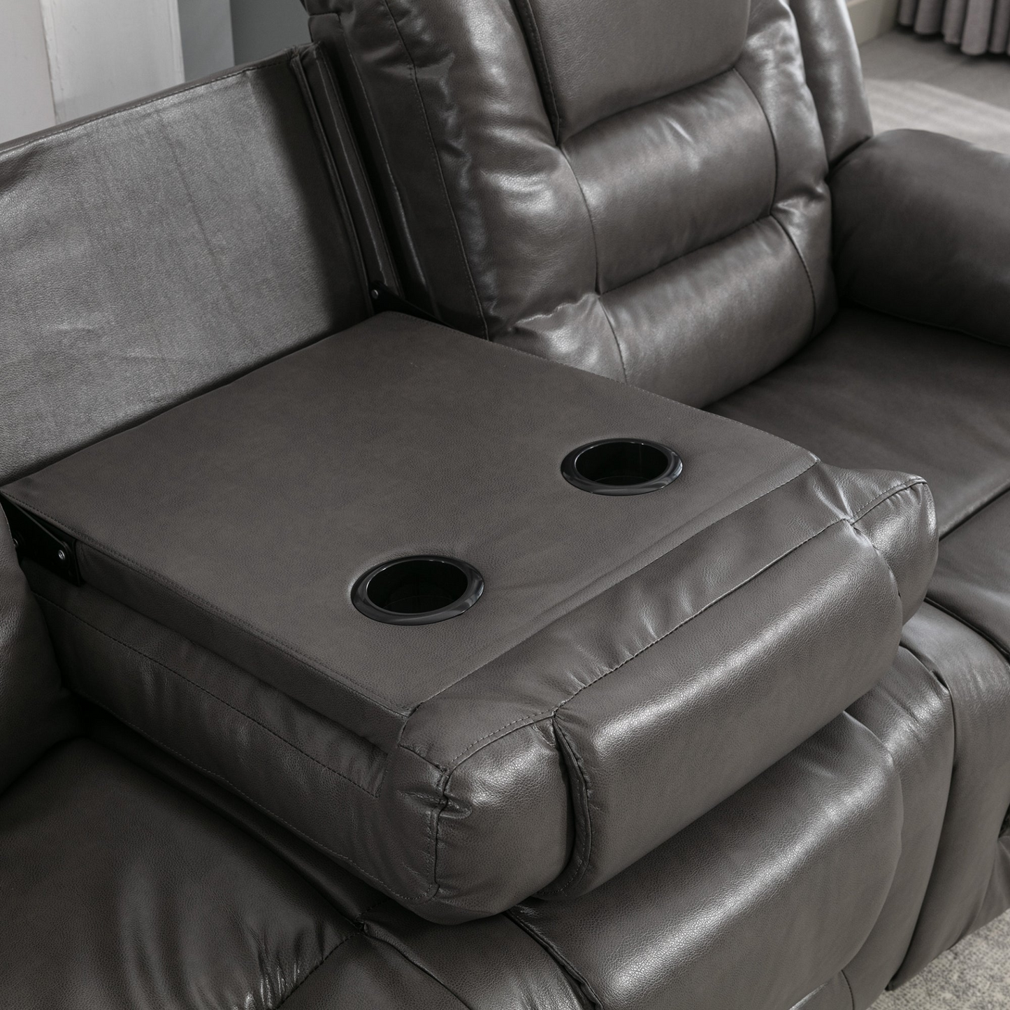 3 Seater Home Theater Recliner Manual Recliner Chair with Two Built-in Cup Holders for Living Room,Bedroom, Grey