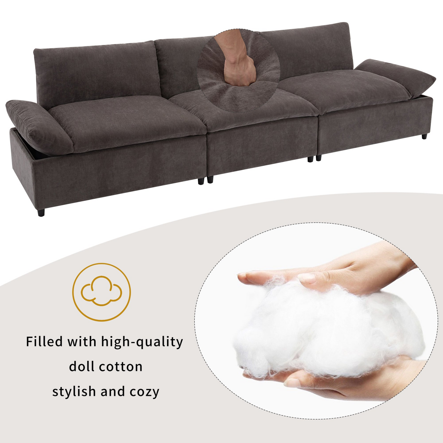 119.5'' 3 Seater Sofa with 2 Storage Units , for Living Room, Office, Apartment