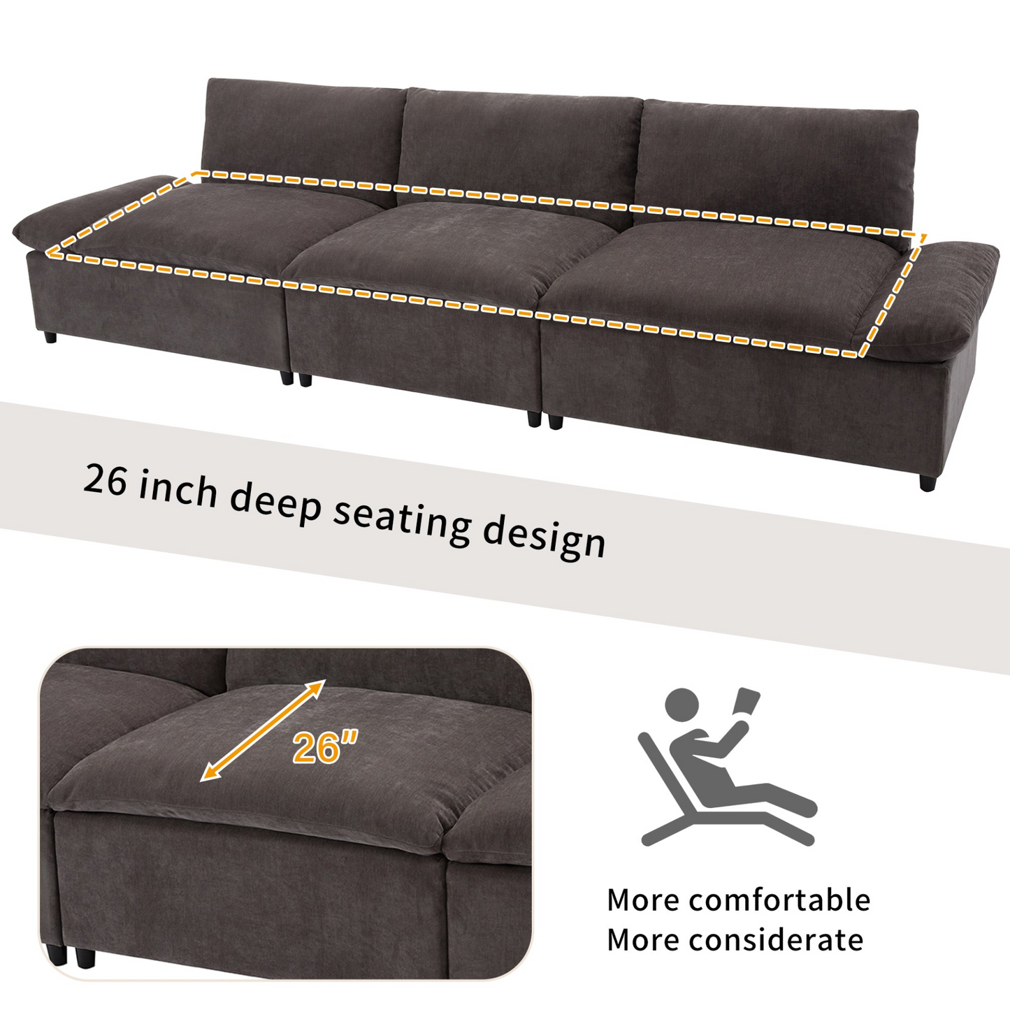 119.5'' 3 Seater Sofa with 2 Storage Units , for Living Room, Office, Apartment