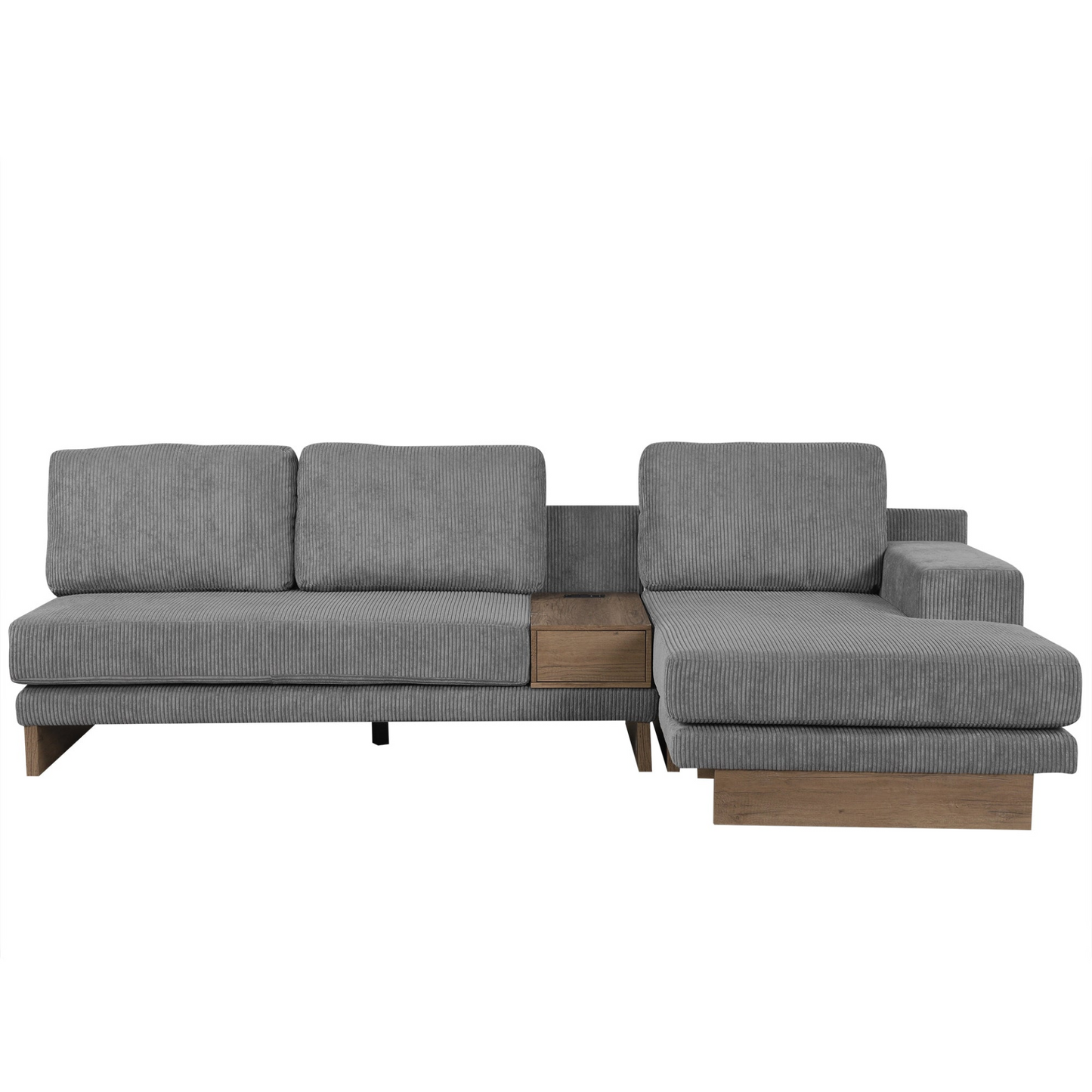 114" L-shaped Sofa Sectional Sofa with Two USB Ports and Two Power Sockets, a Storage Drawer and a Reversible Chaise Lounge for Living Room, Grey