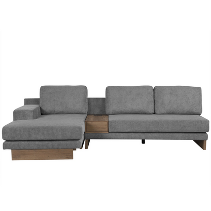 114" L-shaped Sofa Sectional Sofa with Two USB Ports and Two Power Sockets, a Storage Drawer and a Reversible Chaise Lounge for Living Room, Grey