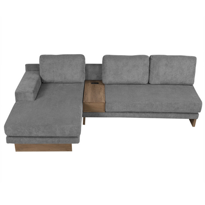 114" L-shaped Sofa Sectional Sofa with Two USB Ports and Two Power Sockets, a Storage Drawer and a Reversible Chaise Lounge for Living Room, Grey