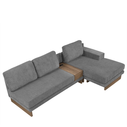 114" L-shaped Sofa Sectional Sofa with Two USB Ports and Two Power Sockets, a Storage Drawer and a Reversible Chaise Lounge for Living Room, Grey