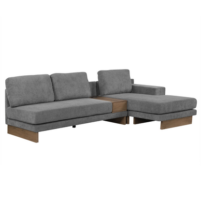 114" L-shaped Sofa Sectional Sofa with Two USB Ports and Two Power Sockets, a Storage Drawer and a Reversible Chaise Lounge for Living Room, Grey