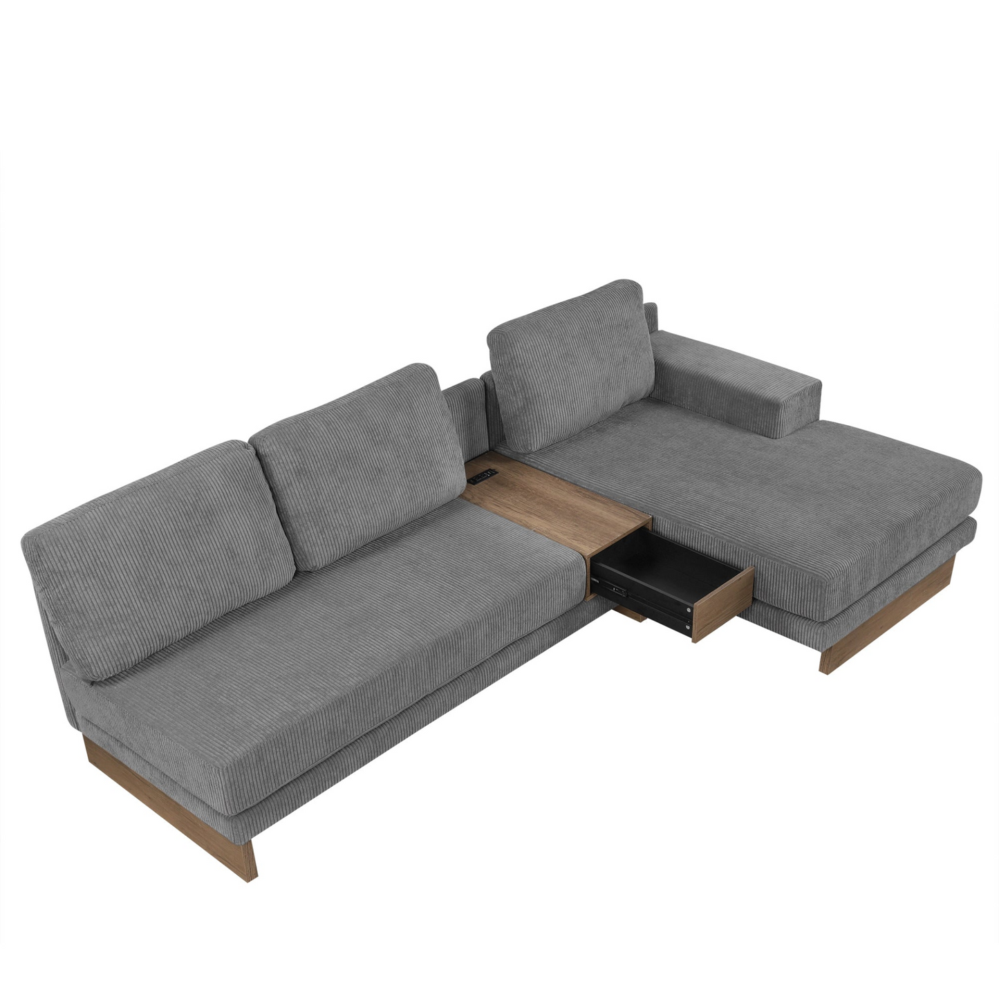 114" L-shaped Sofa Sectional Sofa with Two USB Ports and Two Power Sockets, a Storage Drawer and a Reversible Chaise Lounge for Living Room, Grey