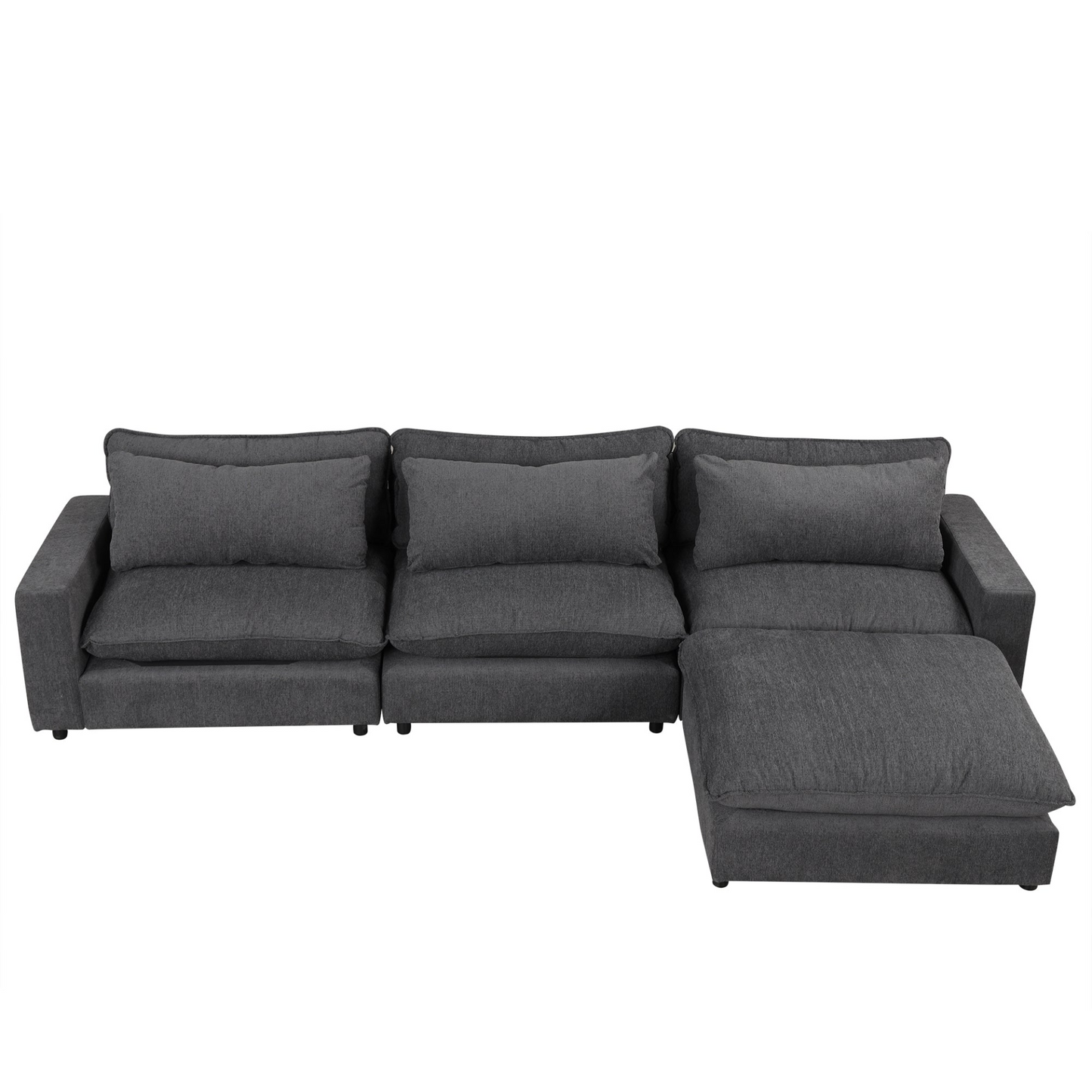 128" Sectional Sofa Cloud Sofa Chenille Upholstered Sofa  Couch with Movable Ottoman, Comfortable Seat Cushions, Charging Ports and Three Back Pillows for Living Room, Grey