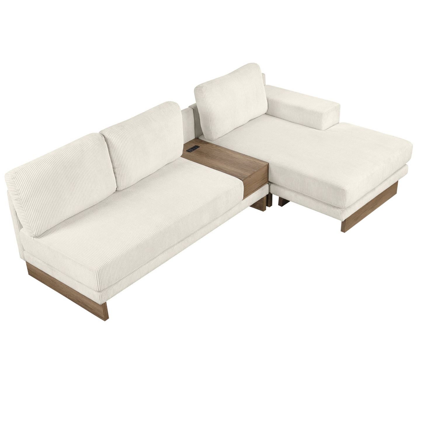 114" L-shaped Sofa Sectional Sofa with Two USB Ports and Two Power Sockets, a Storage Drawer and a Reversible Chaise Lounge for Living Room, Beige